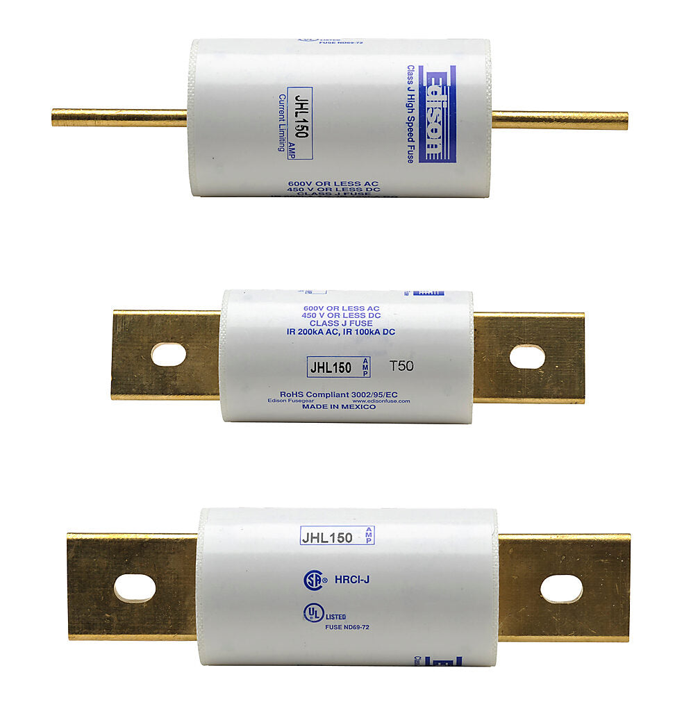 Edison drive fuse, JHL series, Class J, current-limiting, high speed, 150A, 600 VAC, knife blade, feeder/branch, semiconductor protection applications.-JHL150