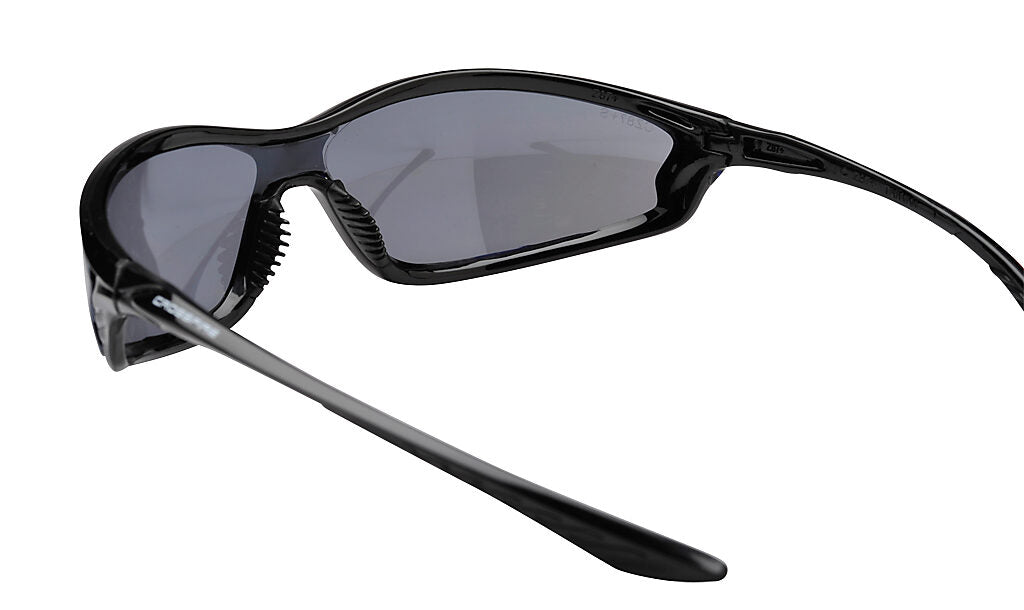 Crossfire Safety glasses, KP6 series, silver mirror lens, polycarbonate, 3/4 frame, shiny black, safety category ANSI Z87+ rated, 99.9% UV protection. Microfiber storage bag included.-SG-3463