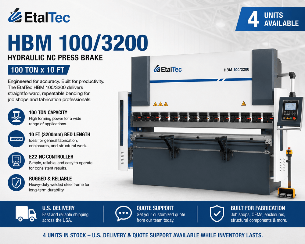 UmproTech 10 ft 100 ton E22 hydraulic press brake on a white background