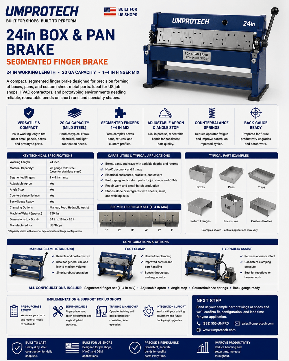 UmproTech 24in 20ga Box & Pan Brake USA – Segmented Finger Brake - UmproTech