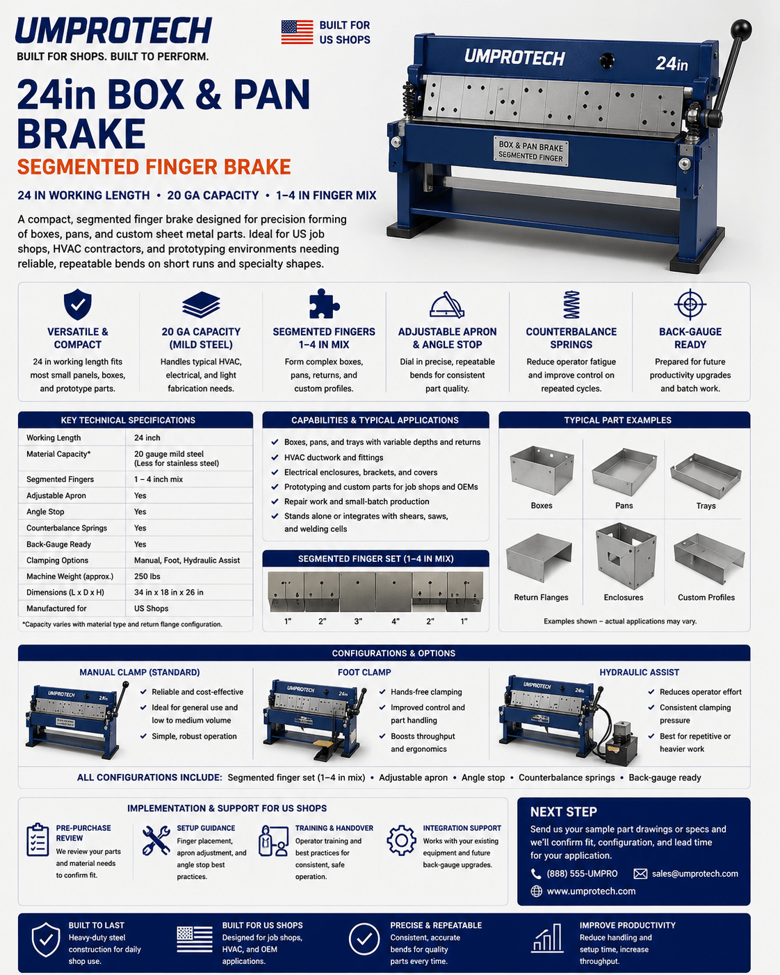 UmproTech 24in 20ga Box & Pan Brake USA – Segmented Finger Brake - UmproTech