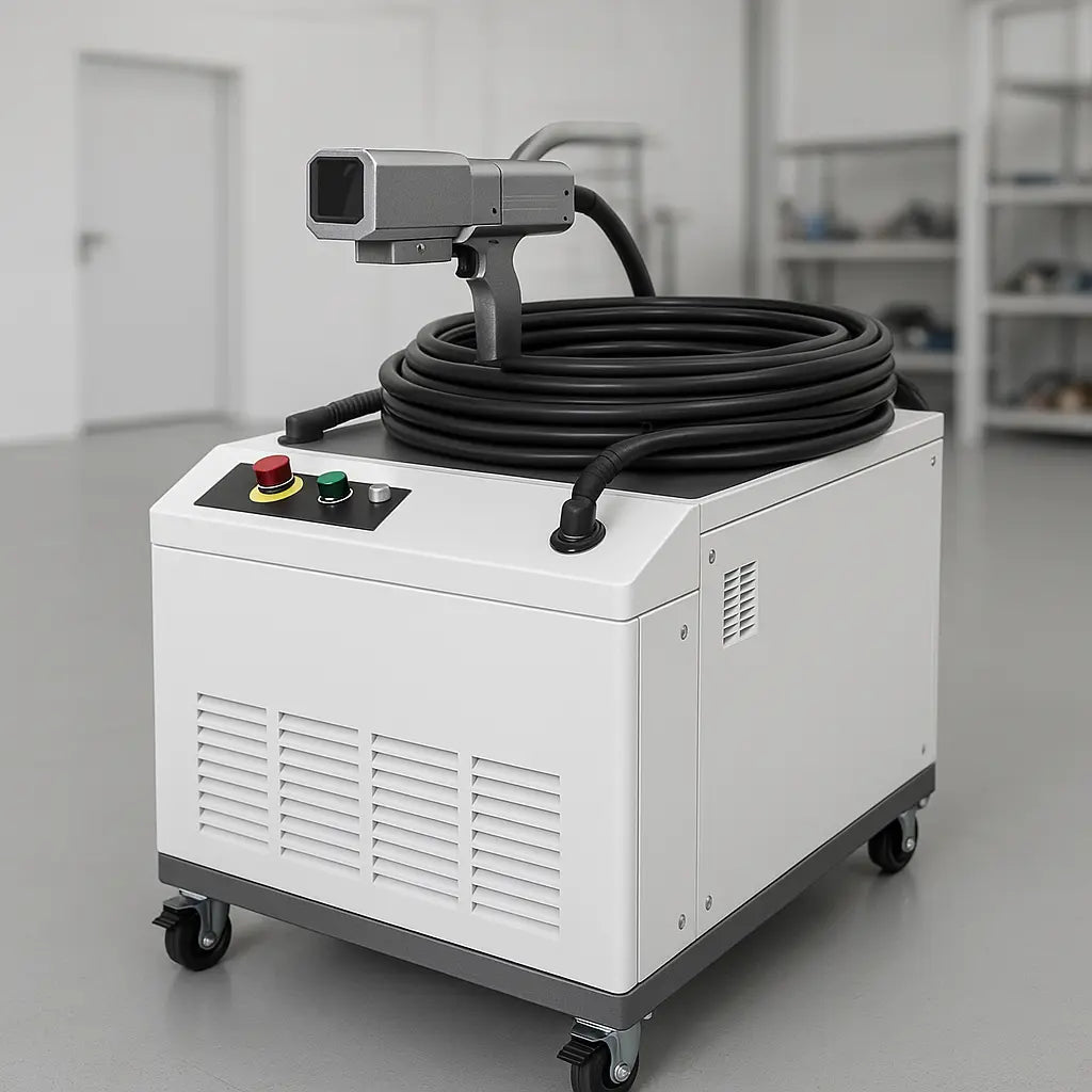 UmproTech Pulsed Fiber Laser Cleaners — 500W Pulsed Fiber Laser Cleaner • 200 mm Scan • 15 m Water-Cooled
