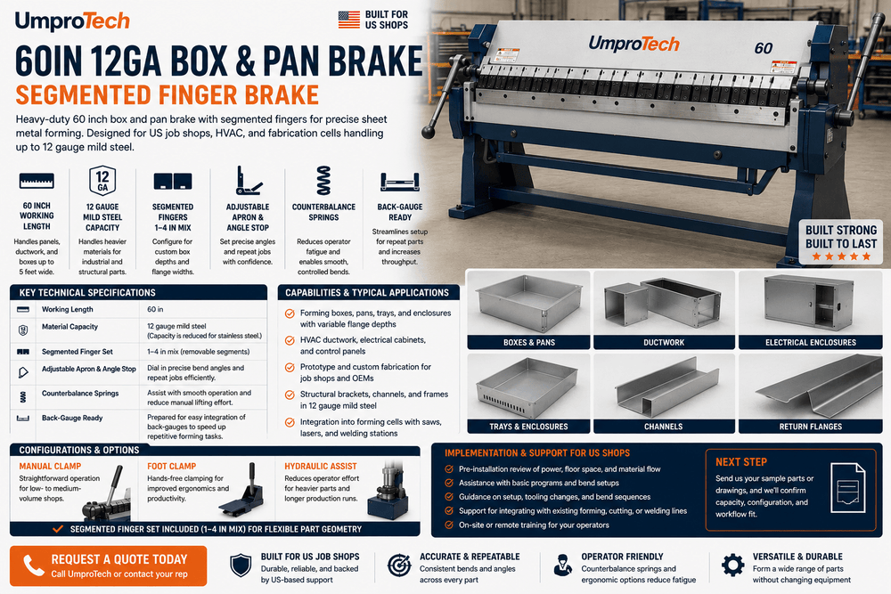 UmproTech 60in 12ga Box & Pan Brake USA – Segmented Finger Brake - UmproTech