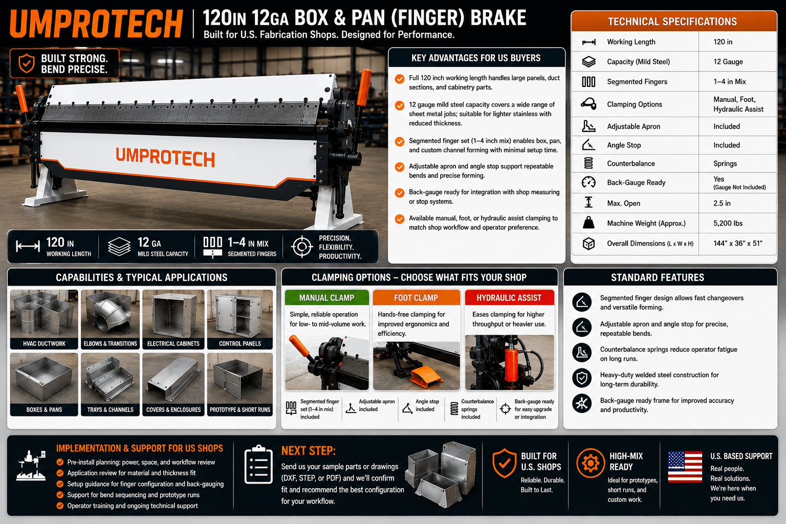 UmproTech Box & Pan Brakes — Box & Pan Brake 120in 12ga Segmented Finger Brake