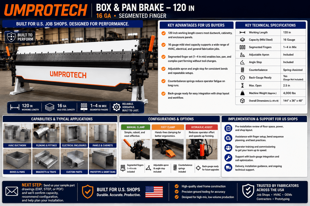 UmproTech Box & Pan Brakes — Box & Pan Brake • 120in • 16ga • Segmented Finger