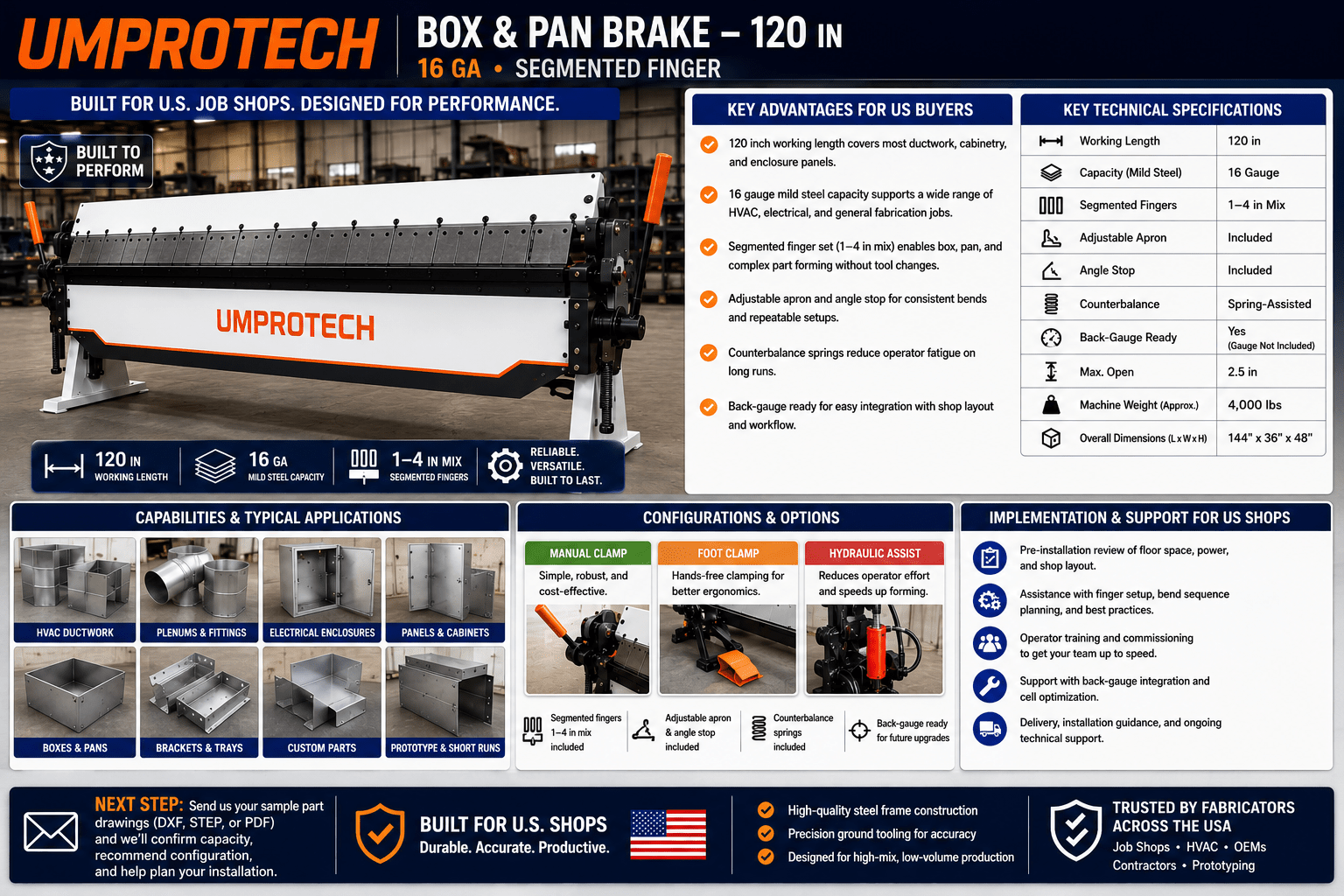 UmproTech Box & Pan Brakes — Box & Pan Brake • 120in • 16ga • Segmented Finger