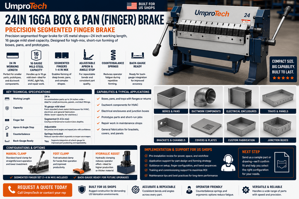 UmproTech Box & Pan Brake 24in 16ga Segmented Finger Brake USA - UmproTech