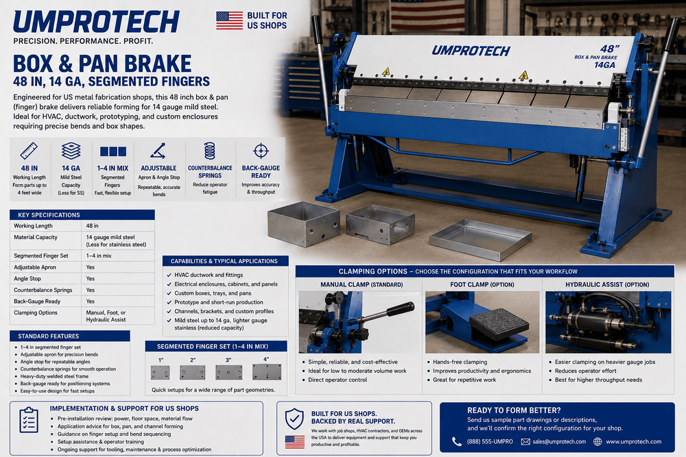 UmproTech Box & Pan Brake 48in 14ga Segmented Finger Brake USA - UmproTech