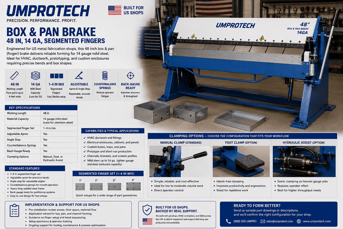 UmproTech Box & Pan Brake 48in 14ga Segmented Finger Brake USA - UmproTech