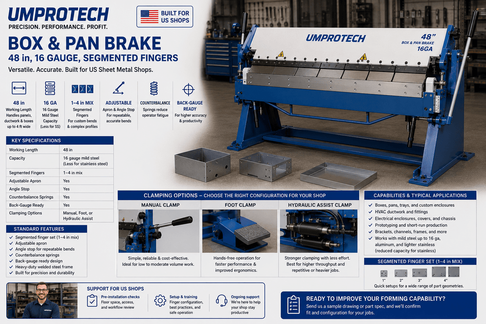 UmproTech Box & Pan Brake 48in 16ga Segmented Finger Brake USA - UmproTech