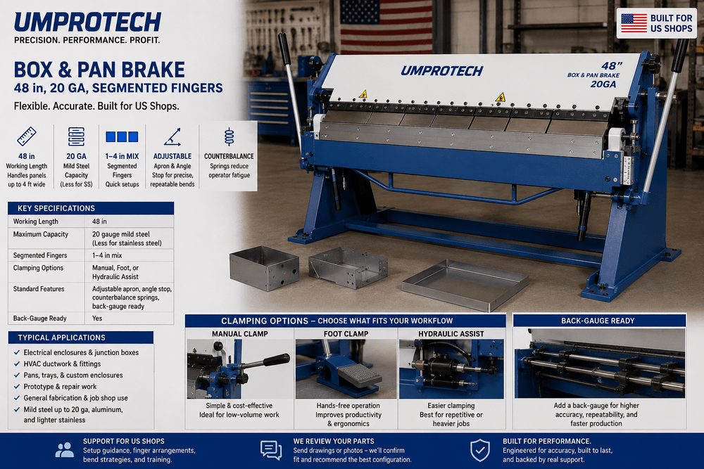 UmproTech Box & Pan Brake 48in 20ga Segmented Finger Brake USA - UmproTech