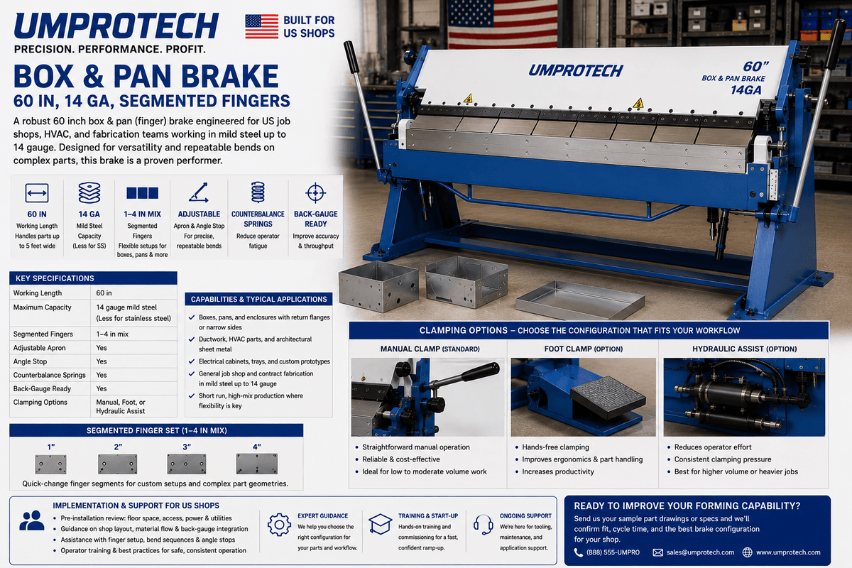 UmproTech Box & Pan Brake 60in 14ga Segmented Finger Brake USA - UmproTech