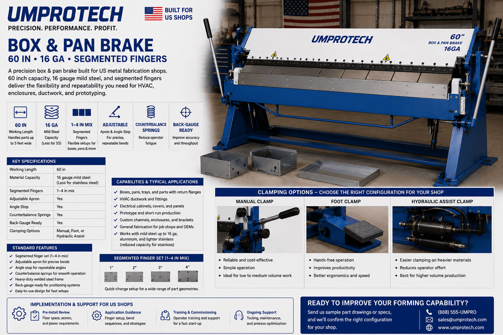 UmproTech Box & Pan Brake 60in 16ga Segmented Finger Brake USA - UmproTech