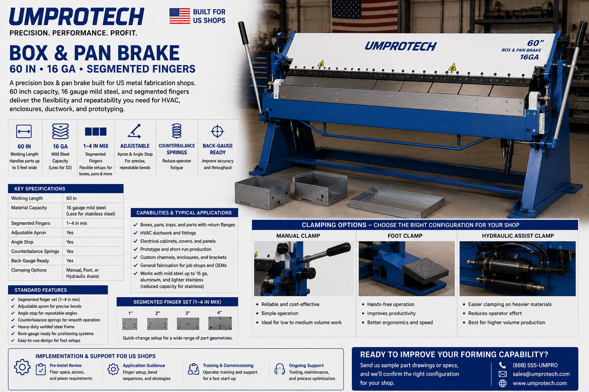 UmproTech Box & Pan Brake 60in 16ga Segmented Finger Brake USA - UmproTech