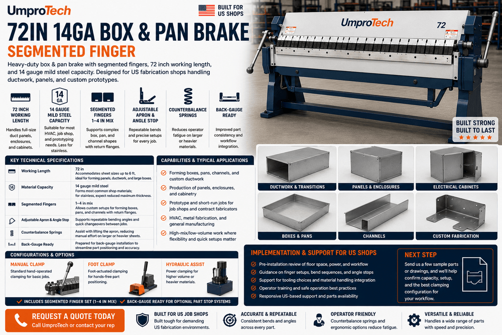 UmproTech Box & Pan Brakes — Box & Pan Brake 72in 14ga Segmented Finger Brake