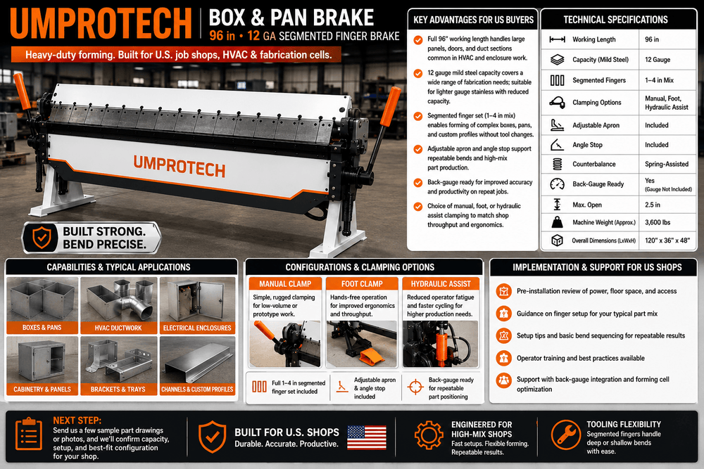 UmproTech Box & Pan Brakes — Box & Pan Brake 96in 12ga Segmented Finger Brake