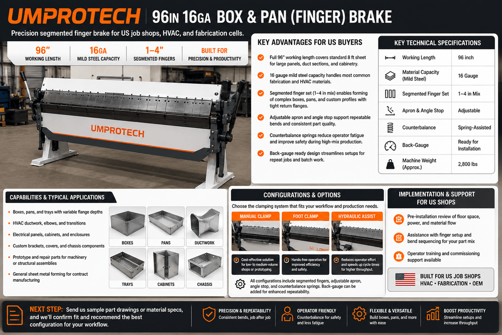 UmproTech Box & Pan Brakes — Box & Pan Brake 96in 16ga Segmented Finger Brake