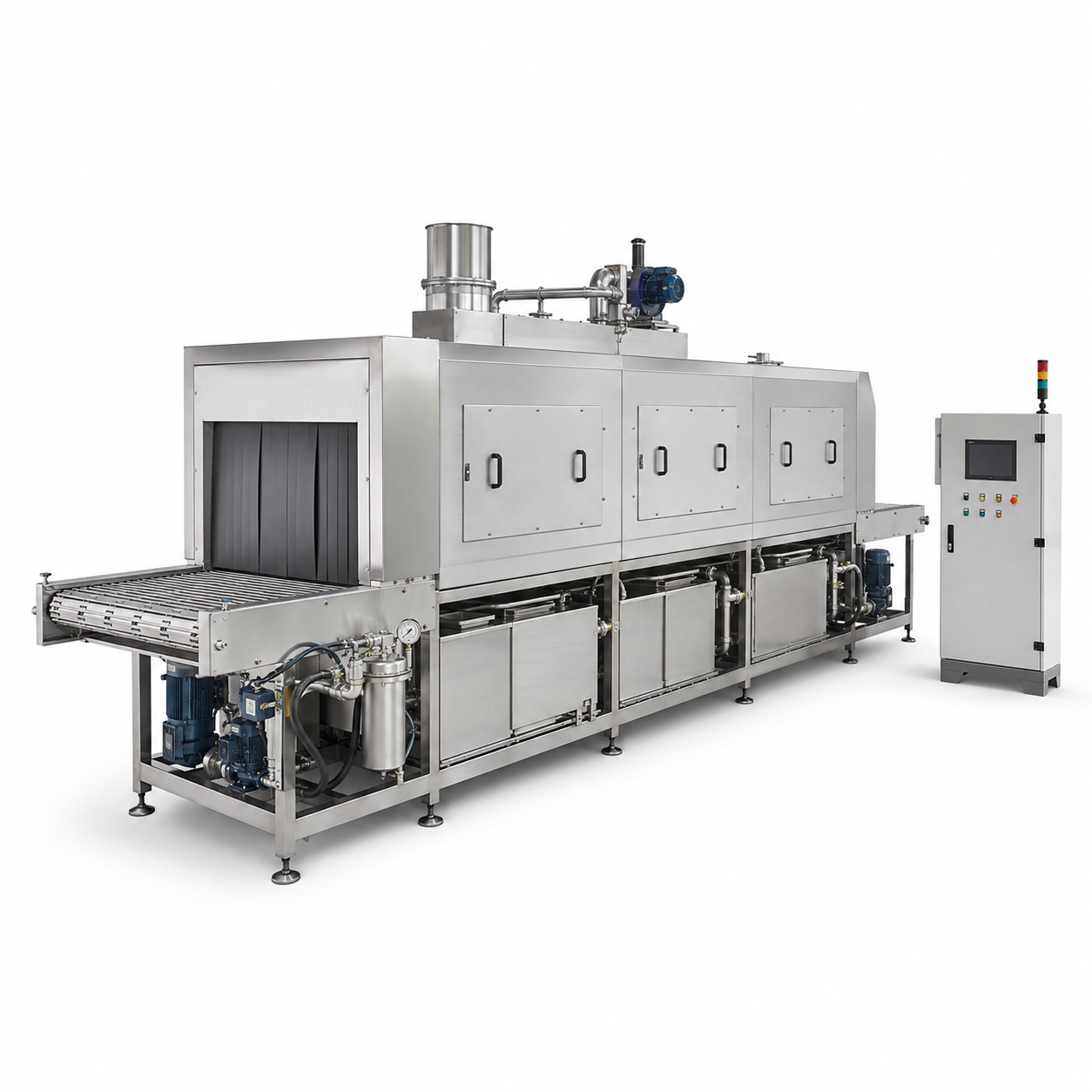 UmproTech conveyorized industrial parts washing machine on white background