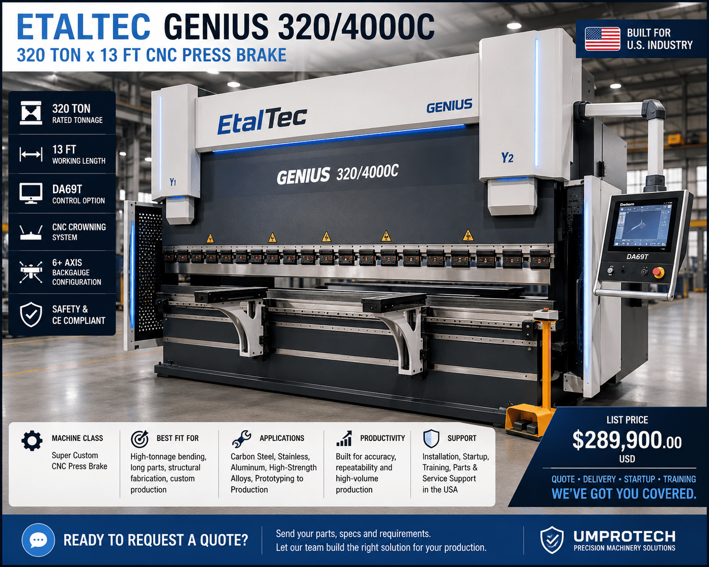 UmproTech EtalTec GENIUS 320/4000C 320 Ton x 13 ft CNC Press Brake USA - UmproTech