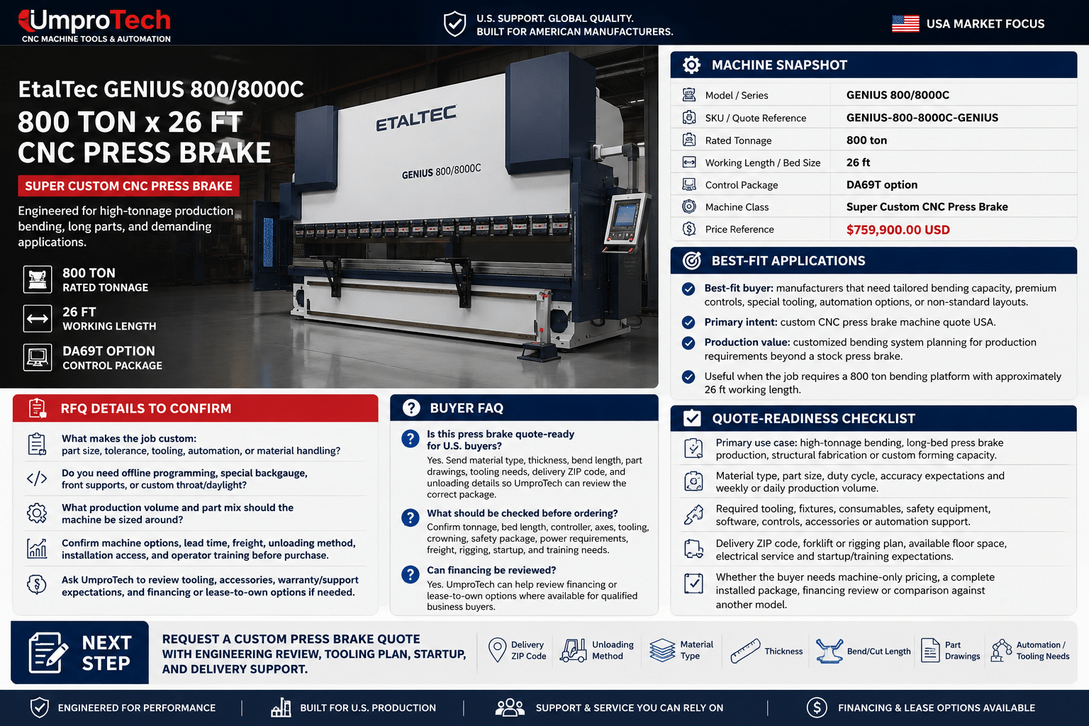 EtalTec GENIUS Heavy-Duty CNC Press Brakes — GENIUS 800/8000C 800 Ton × 26 ft