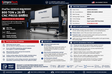 EtalTec GENIUS Heavy-Duty CNC Press Brakes — GENIUS 800/8000C 800 Ton × 26 ft