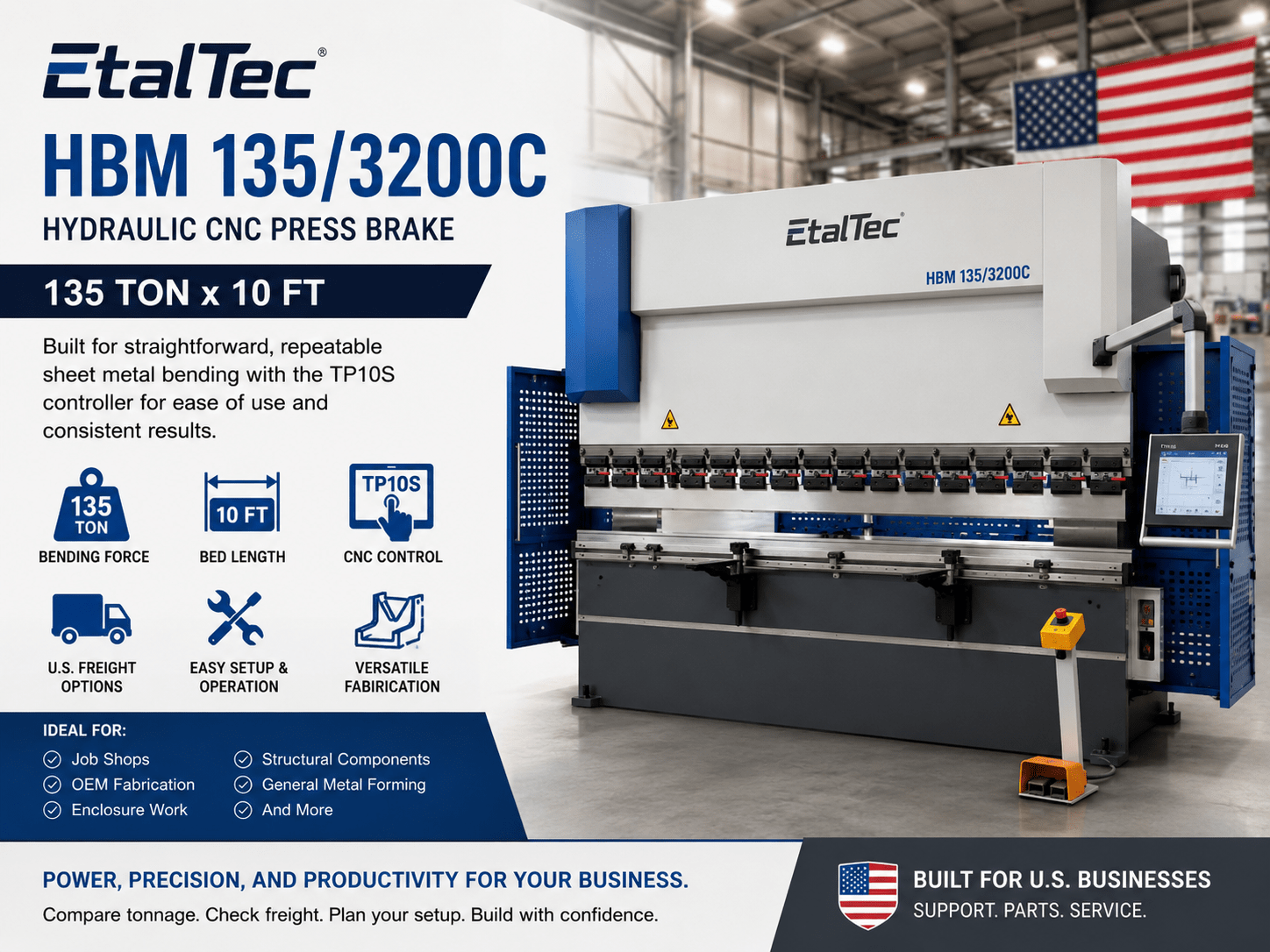 EtalTec HBM CNC CNC Press Brakes — HBM 135/3200C TP10S 135 Ton × 10 ft