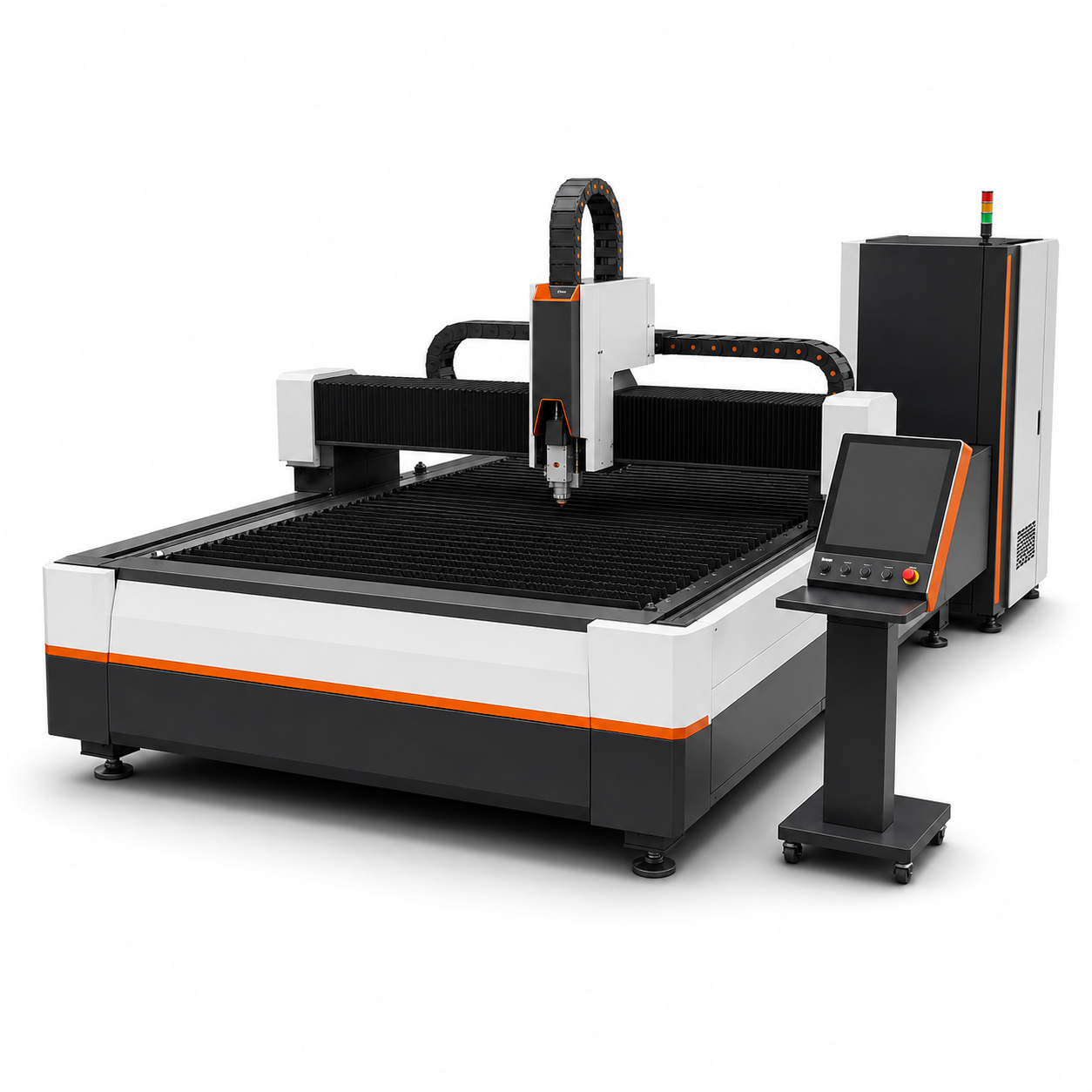 UmproTech 3kW 5 ft x 10 ft open-table fiber laser cutting machine on a white background
