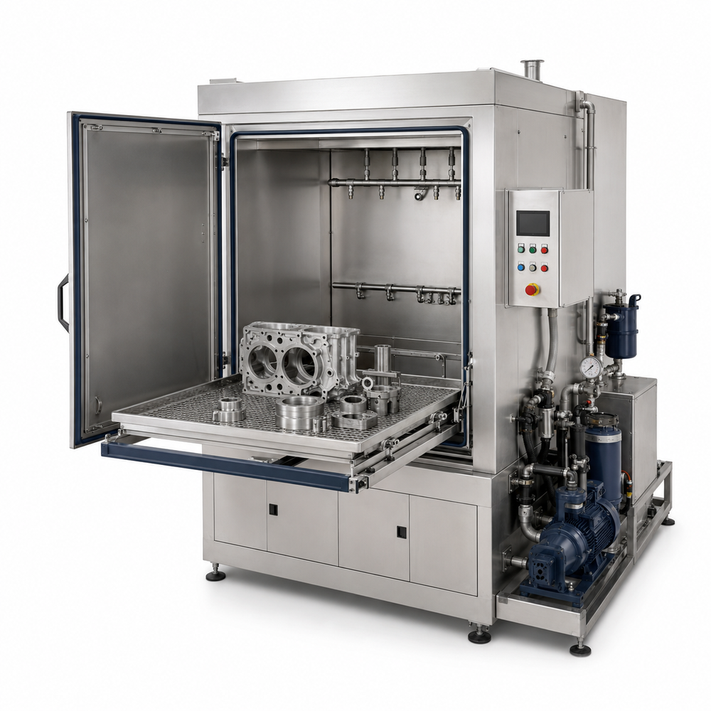 UmproTech industrial front-loading parts washer on white background