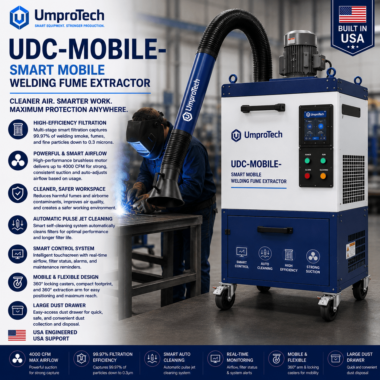 UmproTech UDC-MOBILE-1.5KW Compact Mobile Welding Fume Extractor USA - UmproTech
