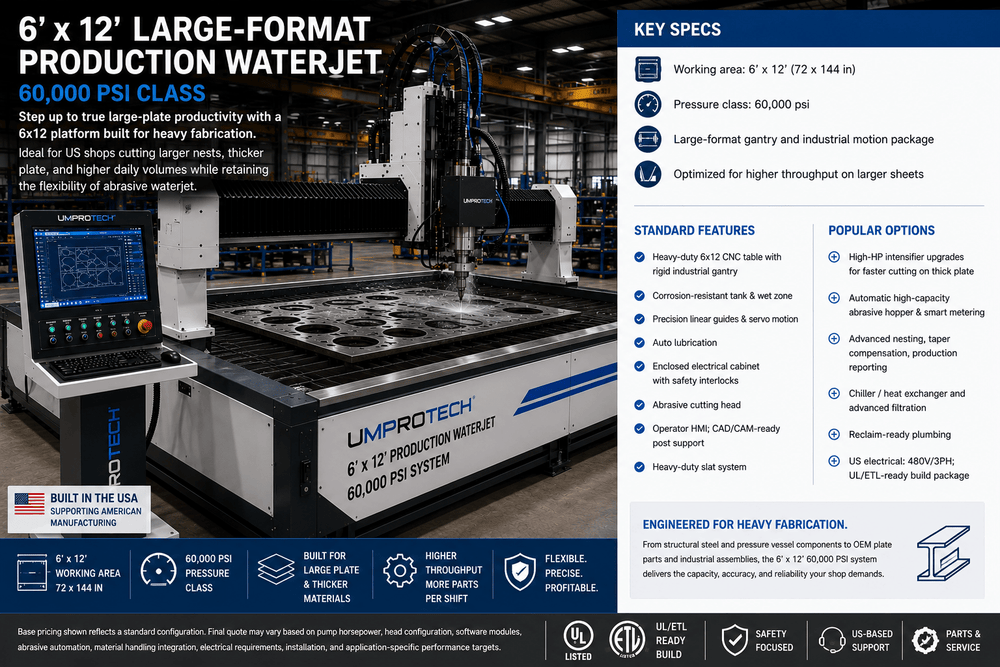 UmproTech WJ Waterjet Cutting Systems — WJ 612-60K XL Waterjet Cutting Machine • 6 ft × 12 ft