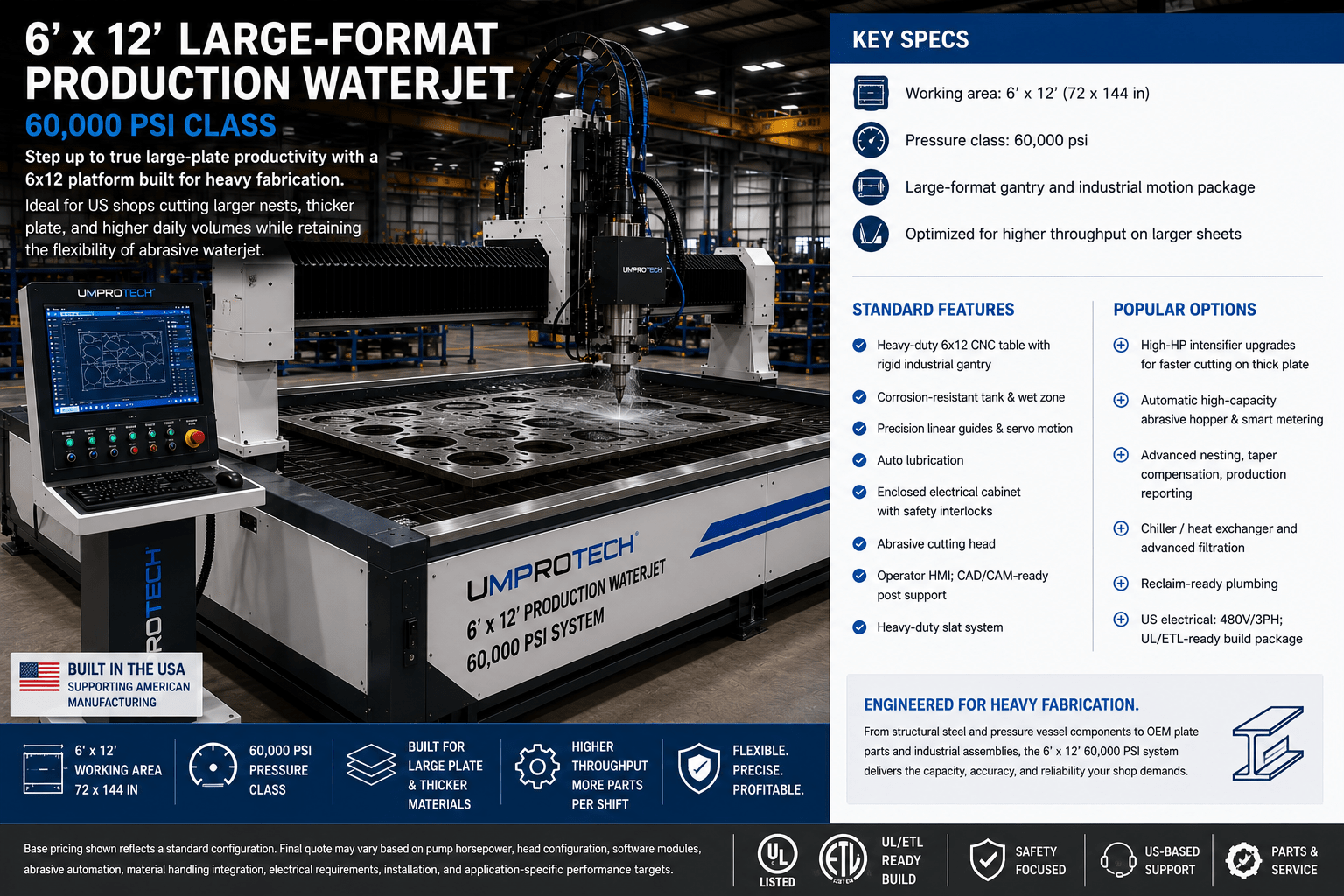 UmproTech WJ Waterjet Cutting Systems — WJ 612-60K XL Waterjet Cutting Machine • 6 ft × 12 ft