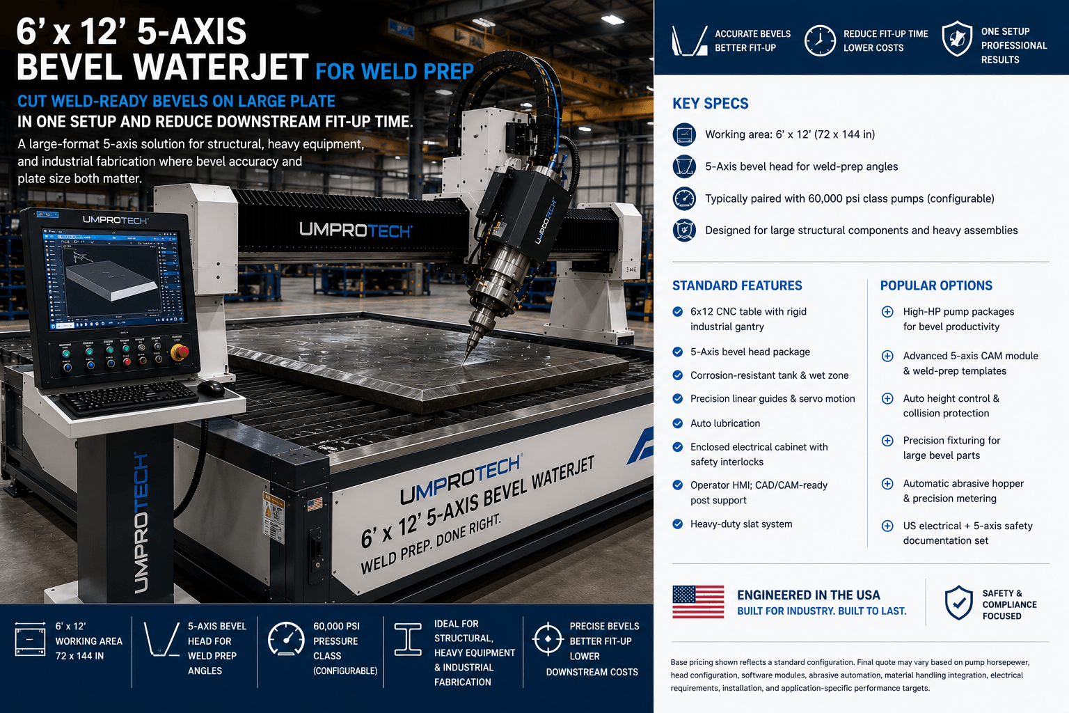 UmproTech WJ Waterjet Cutting Systems — WJ 612 AC5 6x12 Bevel Waterjet