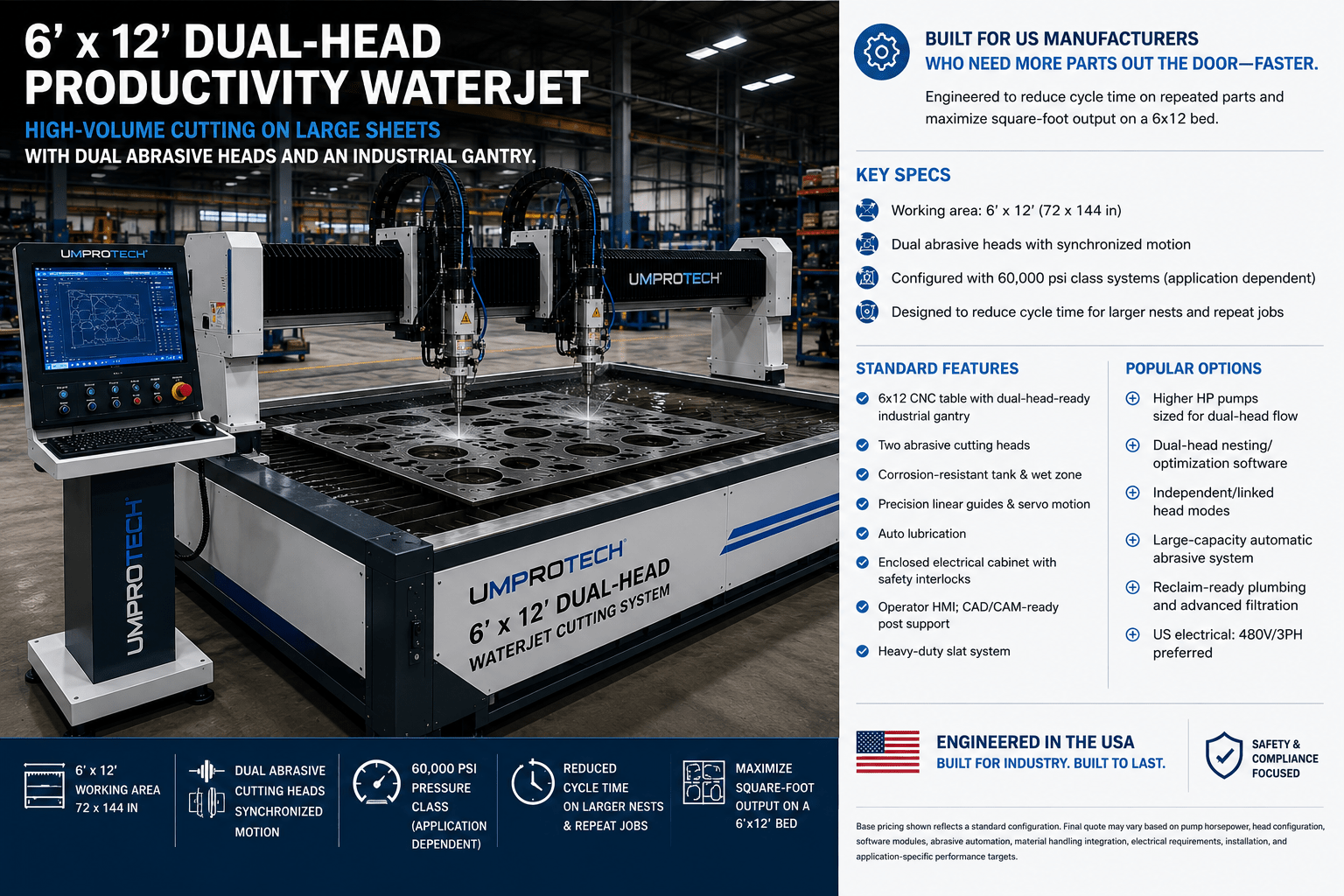 UmproTech WJ Waterjet Cutting Systems — WJ 612-DualHead Dual-Head Waterjet Cutting Machine • 6 ft × 12 ft