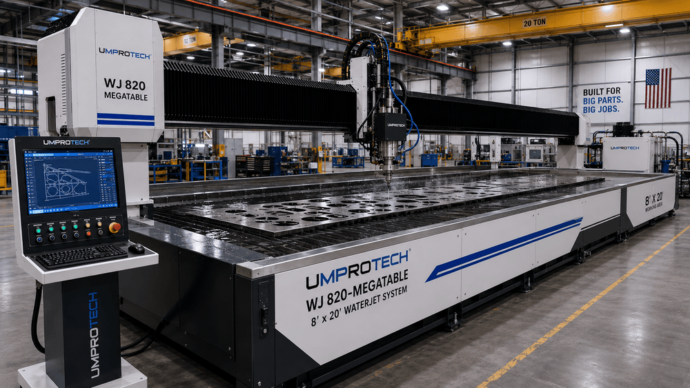 UmproTech WJ Waterjet Cutting Systems — WJ 820 MegaTable Waterjet Cutting Machine • 8 ft × 20 ft